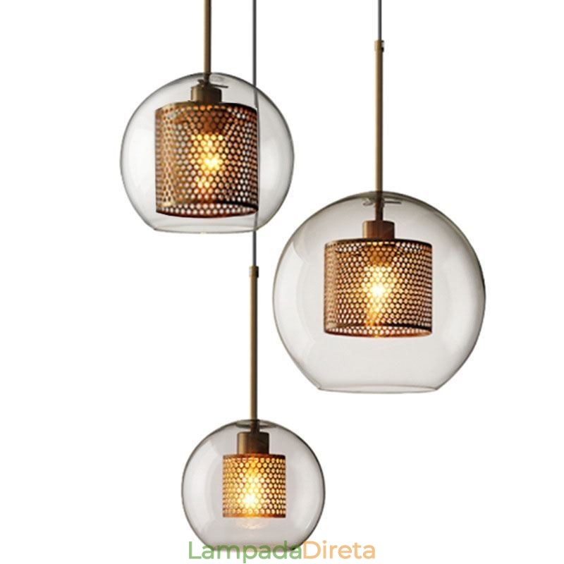 Luminária pendente minimalista de vidro com 3 luzes, ilha de teto
