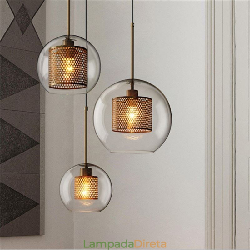 Luminária pendente minimalista de vidro com 3 luzes, ilha de teto