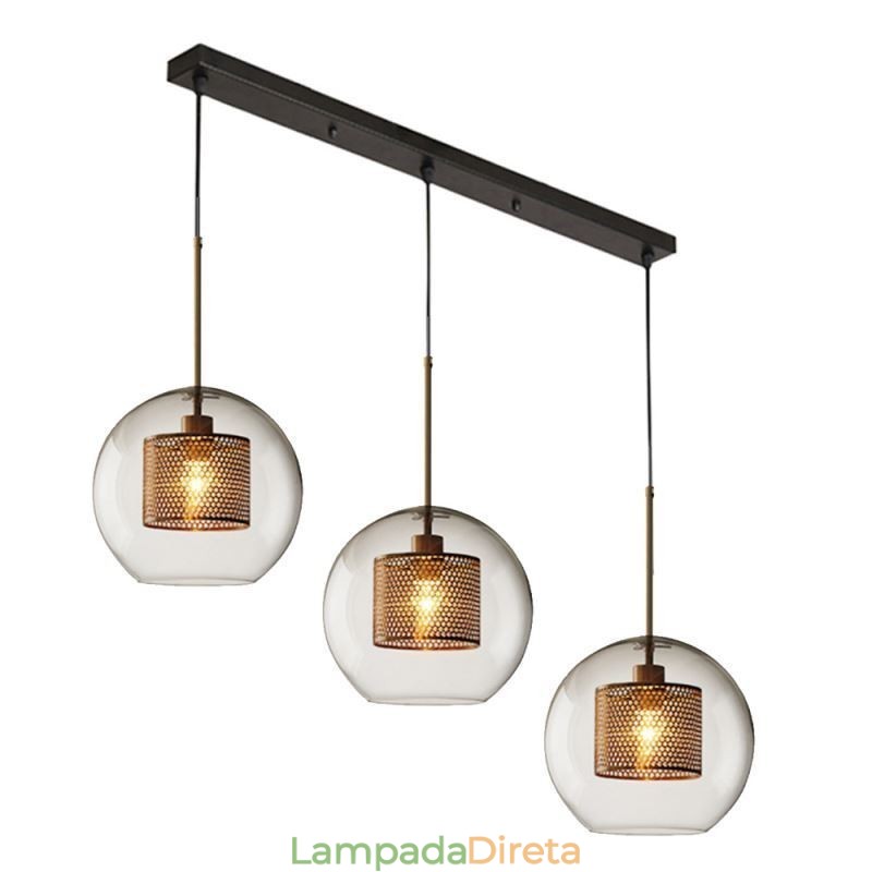 Luminária pendente minimalista de vidro com 3 luzes, ilha de teto