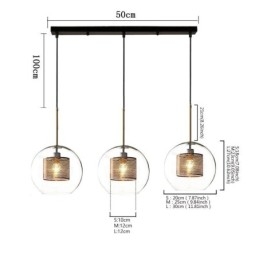 Luminária pendente minimalista de vidro com 3 luzes, ilha de teto