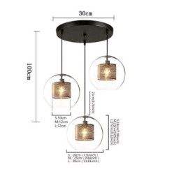 Luminária pendente minimalista de vidro com 3 luzes, ilha de teto