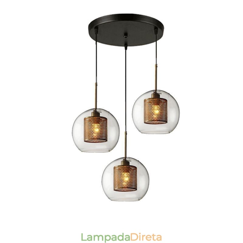 Luminária pendente minimalista de vidro com 3 luzes, ilha de teto