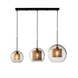 Luminária pendente minimalista de vidro com 3 luzes, ilha de teto