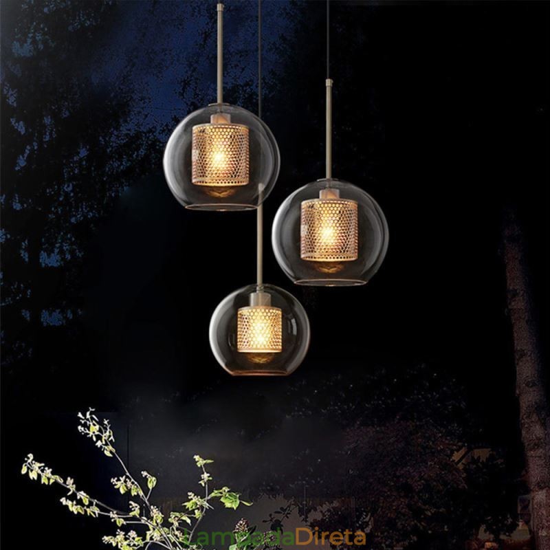 Luminária pendente minimalista de vidro com 3 luzes, ilha de teto
