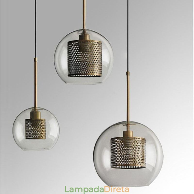 Luminária pendente minimalista de vidro com 3 luzes, ilha de teto