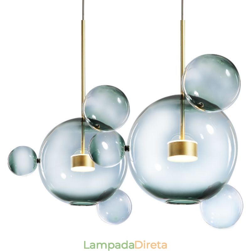 Luminária pendente de vidro bolha teto luz gradiente verde lâmpada