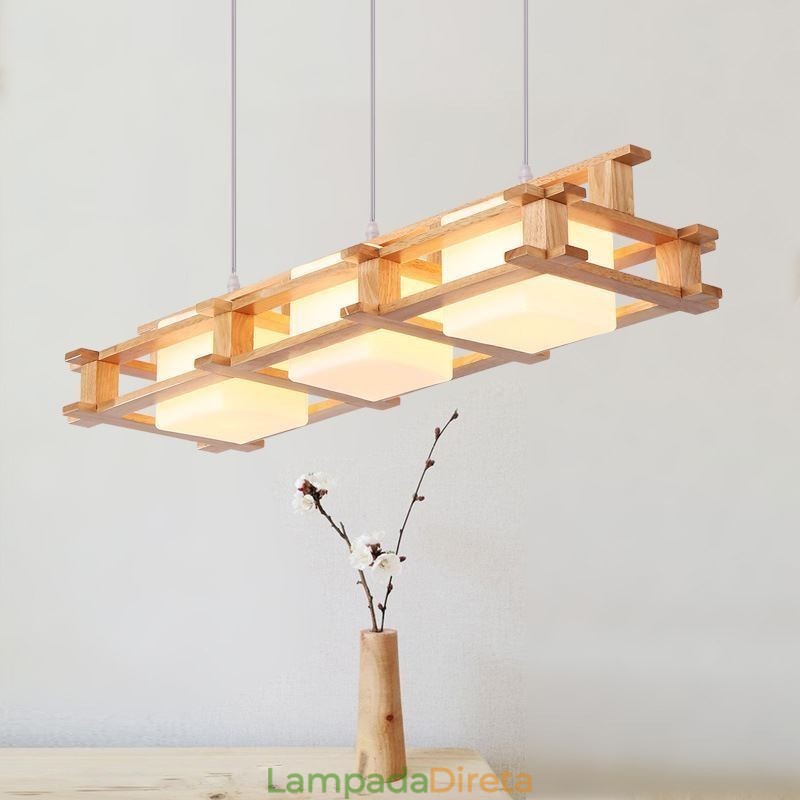 Luminária pendente criativa de carvalho com 3 luzes, luz de teto decorativa de madeira, café