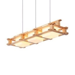 Luminária pendente criativa de carvalho com 3 luzes, luz de teto decorativa de madeira, café