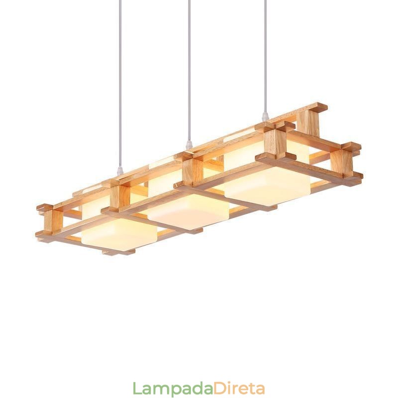 Luminária pendente criativa de carvalho com 3 luzes, luz de teto decorativa de madeira, café