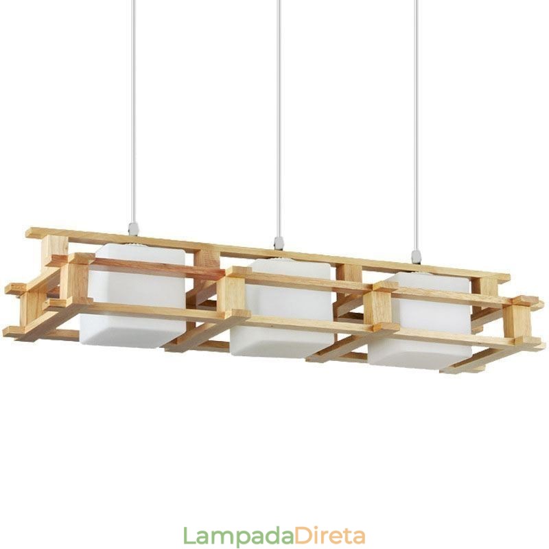Luminária pendente criativa de carvalho com 3 luzes, luz de teto decorativa de madeira, café