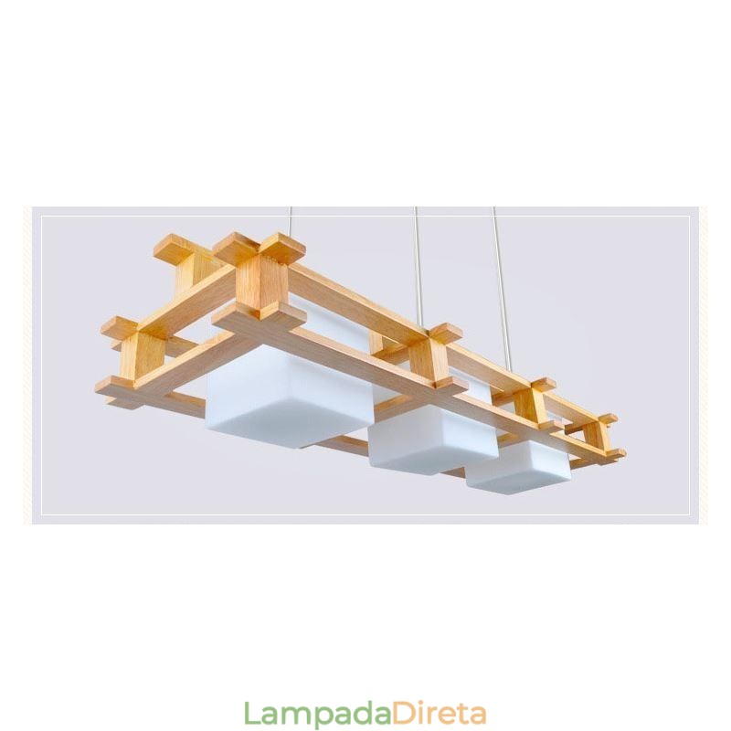 Luminária pendente criativa de carvalho com 3 luzes, luz de teto decorativa de madeira, café