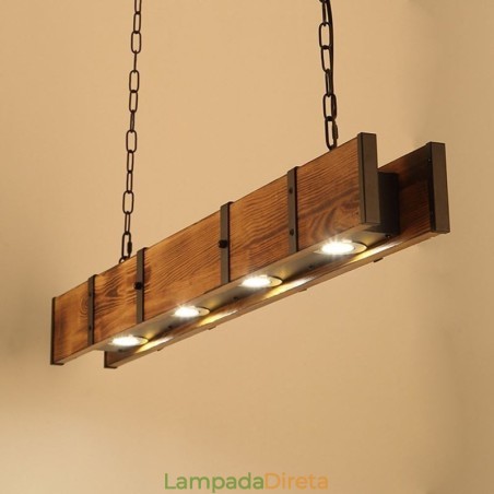 Luminária pendente estilo industrial retangular de madeira para teto com ilha Luminária pendente estilo industrial retangular de madeira para teto com ilha