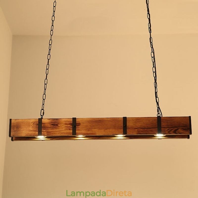 Luminária pendente estilo industrial retangular de madeira para teto com ilha