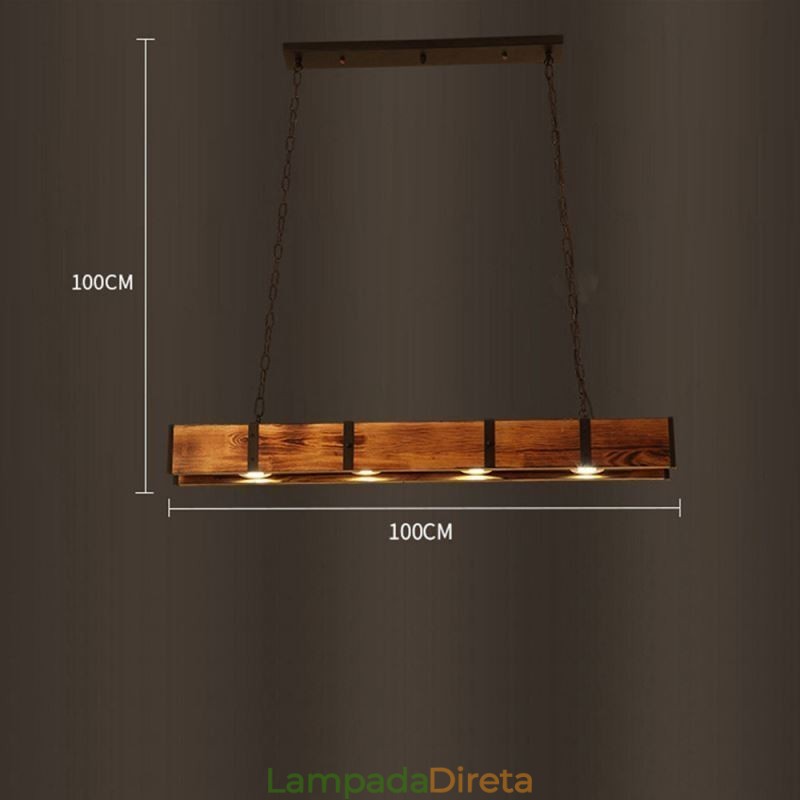 Luminária pendente estilo industrial retangular de madeira para teto com ilha