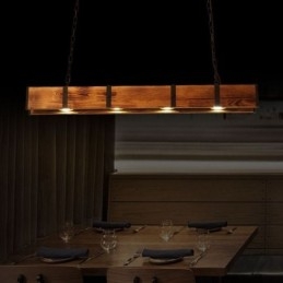 Luminária pendente estilo industrial retangular de madeira para teto com ilha