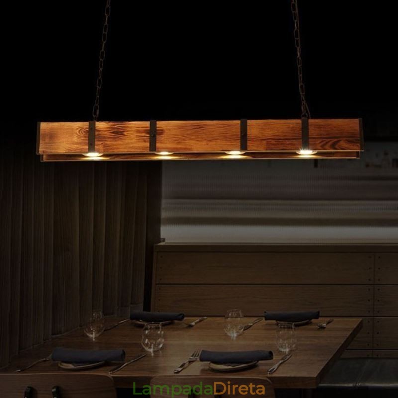 Luminária pendente estilo industrial retangular de madeira para teto com ilha