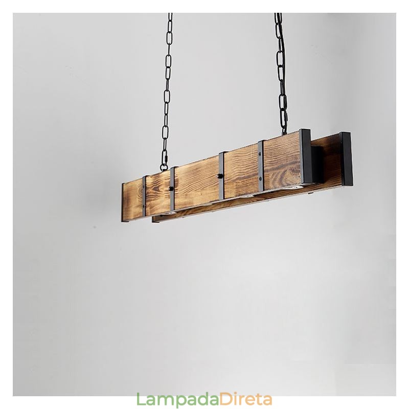 Luminária pendente estilo industrial retangular de madeira para teto com ilha