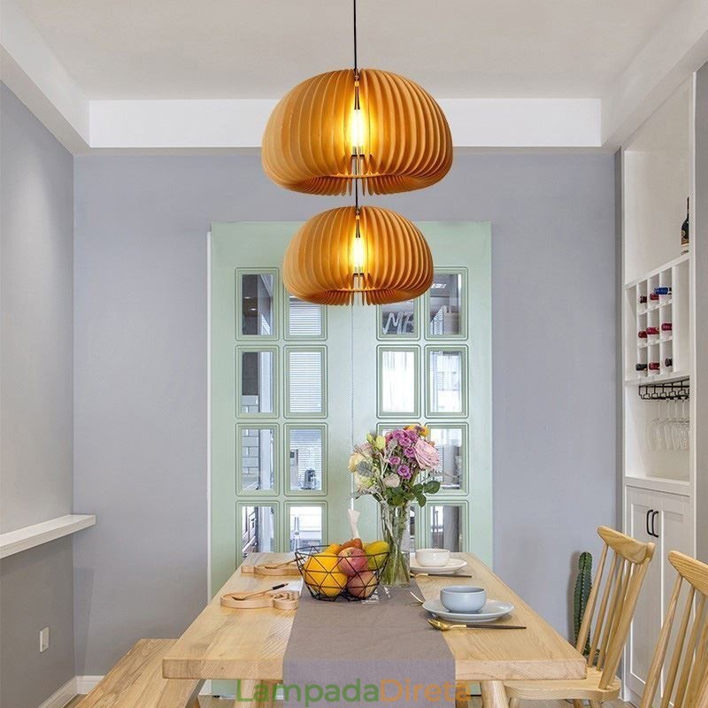 Luminária pendente estilo retrô Basswood Abóbora Luminária pendente