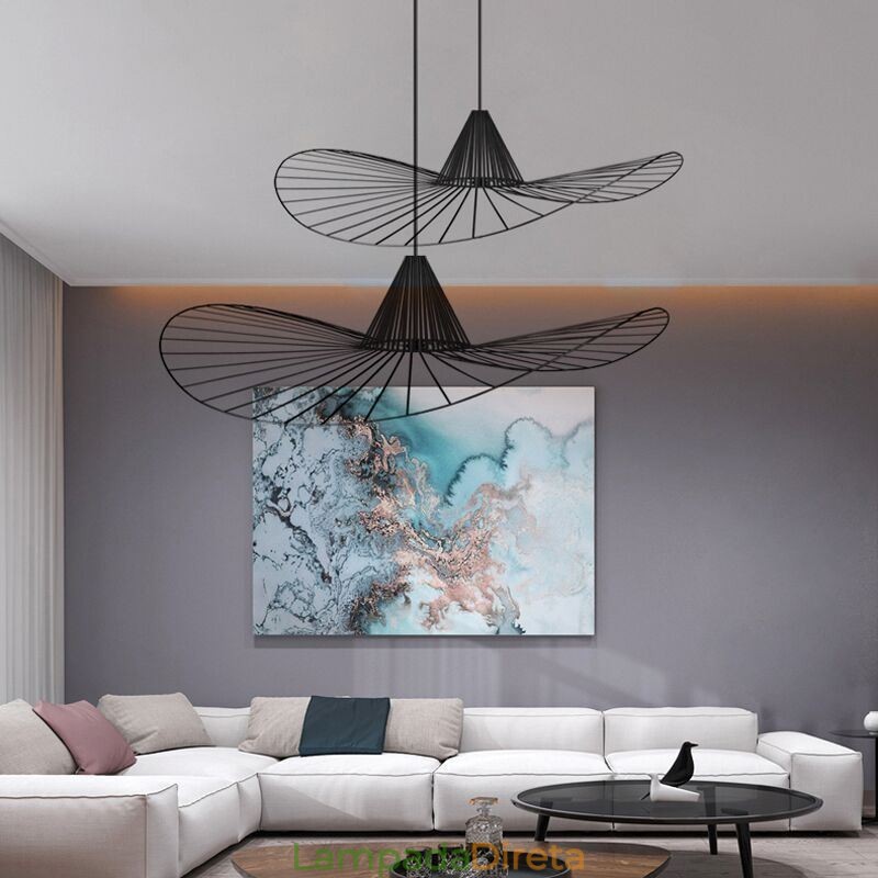 Luminária pendente de ferro simples chapéu de palha 1 luz