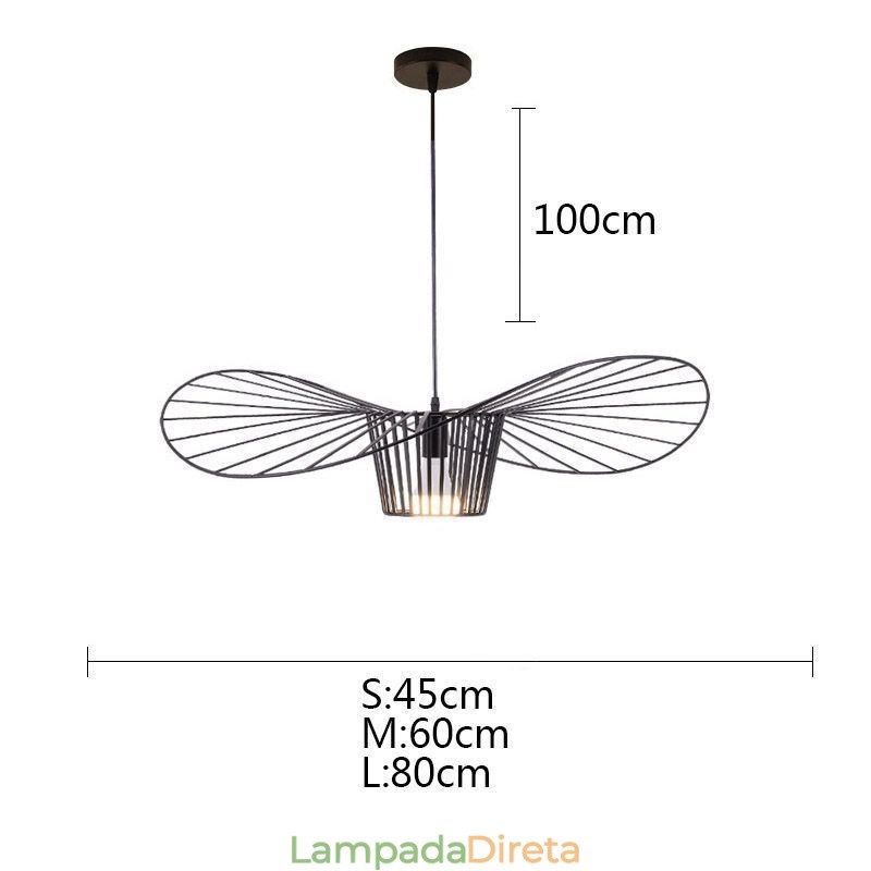 Luminária pendente de ferro, chapéu de palha, 1 luz