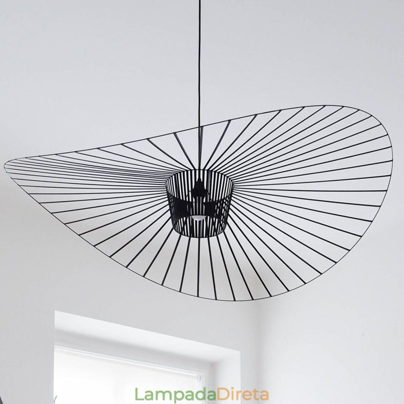 Luminária pendente de ferro, chapéu de palha, 1 luz