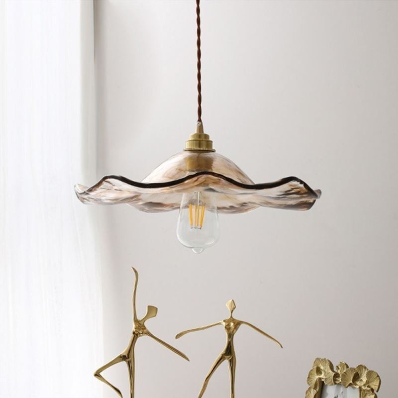 Luminária pendente de vidro com folha de lótus Luminária decorativa criativa