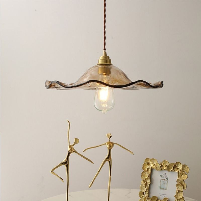 Luminária pendente de vidro com folha de lótus Luminária decorativa criativa