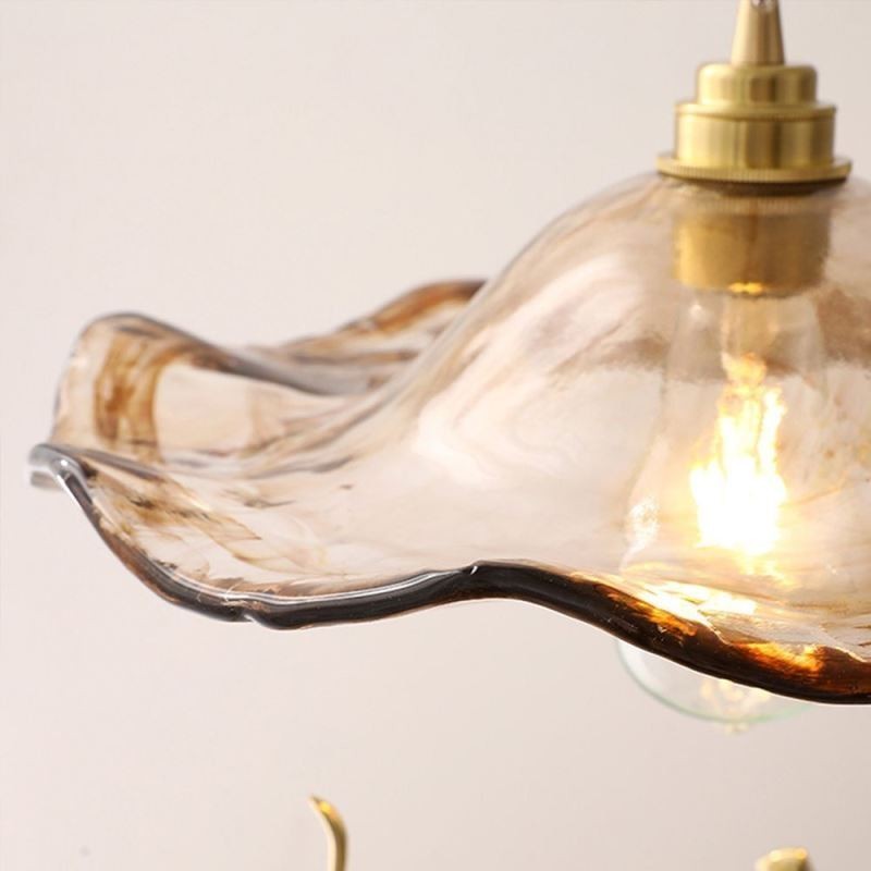 Luminária pendente de vidro com folha de lótus Luminária decorativa criativa