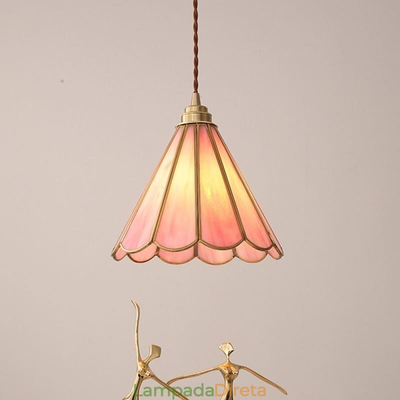 Luminária pendente de vidro estilo japonês, luminária retrô com pétalas