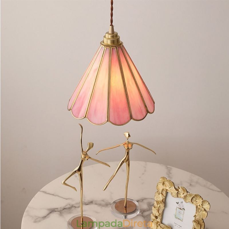 Luminária pendente de vidro estilo japonês, luminária retrô com pétalas