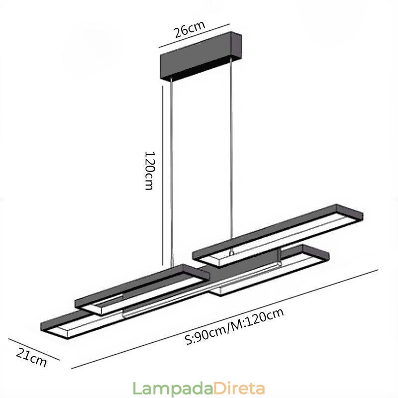 Luminária pendente moderna de teto horizontal
