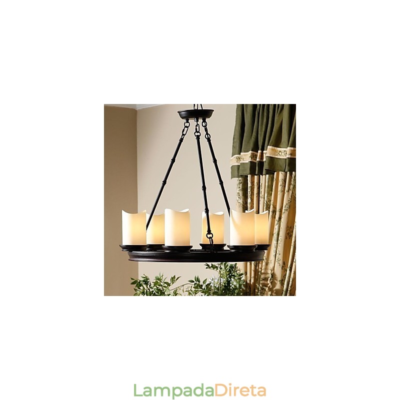 Lustre Vintage 6 Luzes Aço e Vidro