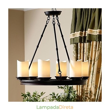 Lustre Vintage 6 Luzes Aço e Vidro Lustre Vintage 6 Luzes Aço e Vidro