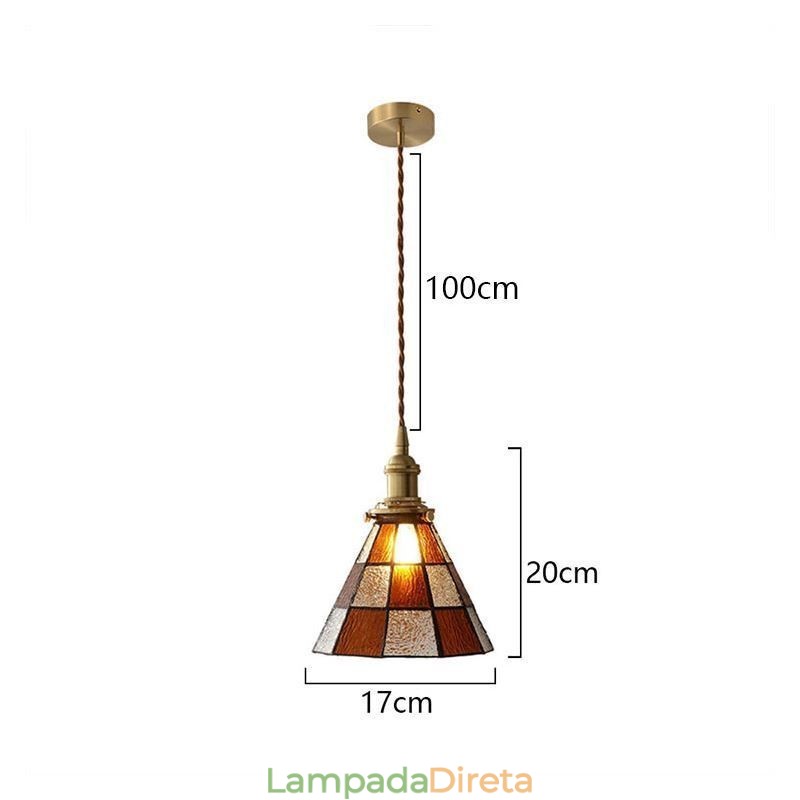 Luminária pendente de vidro retrô em treliça estilo japonês