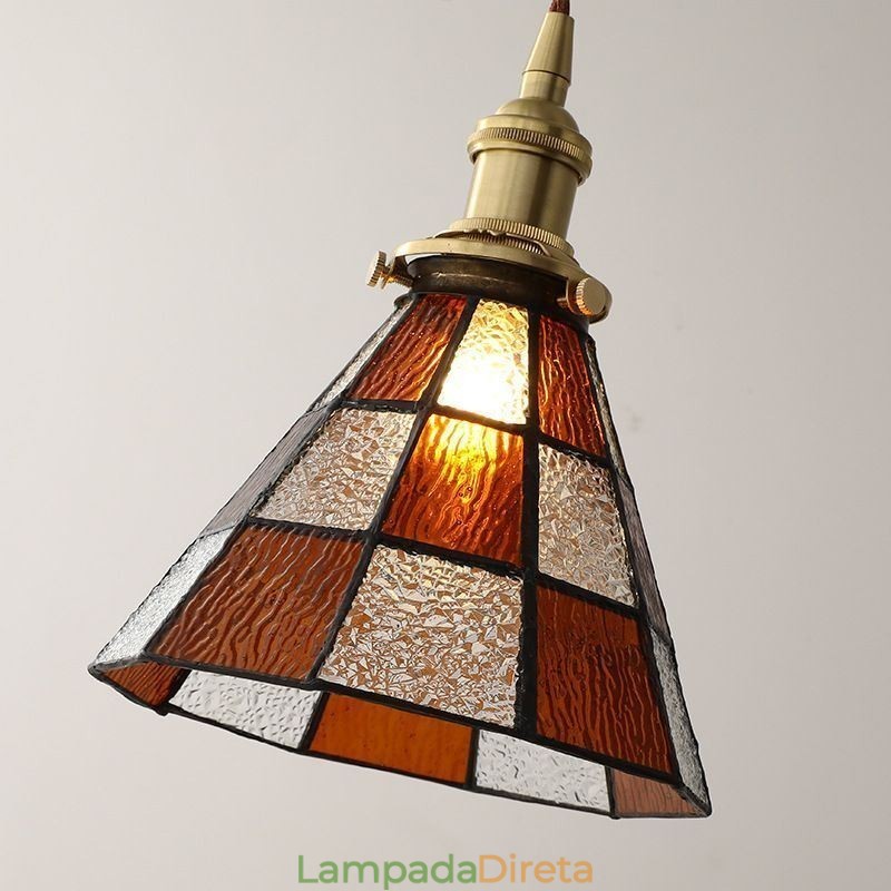 Luminária pendente de vidro retrô em treliça estilo japonês