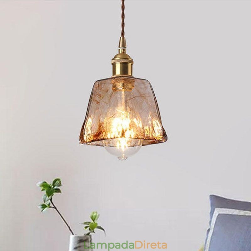 Mini luminária pendente de vidro exclusiva estilo japonês cor âmbar iluminação decorativa