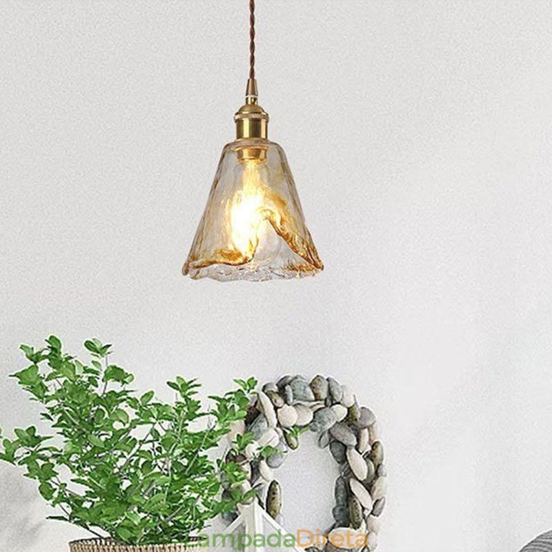 Mini luminária pendente de vidro exclusiva estilo japonês cor âmbar iluminação decorativa