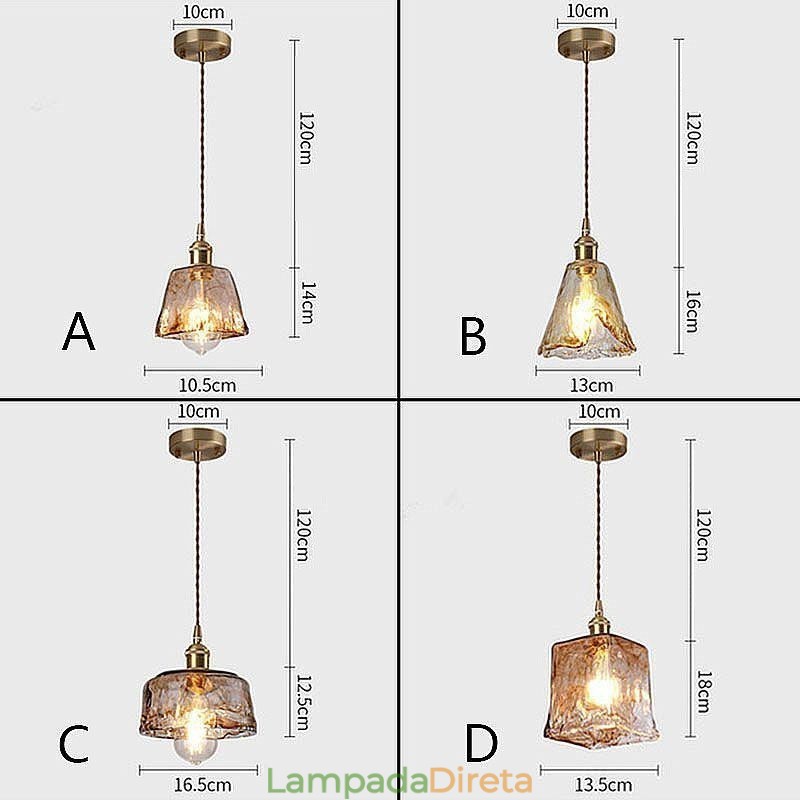Mini luminária pendente de vidro exclusiva estilo japonês cor âmbar iluminação decorativa
