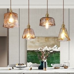 Mini luminária pendente de vidro exclusiva estilo japonês cor âmbar iluminação decorativa