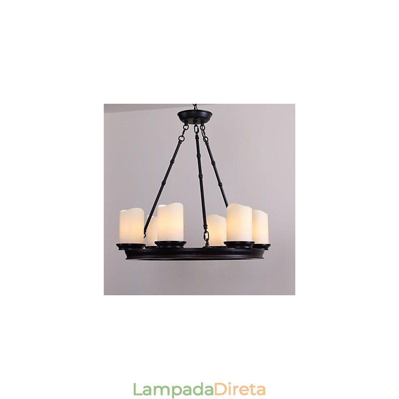 Lustre Vintage 6 Luzes Aço e Vidro