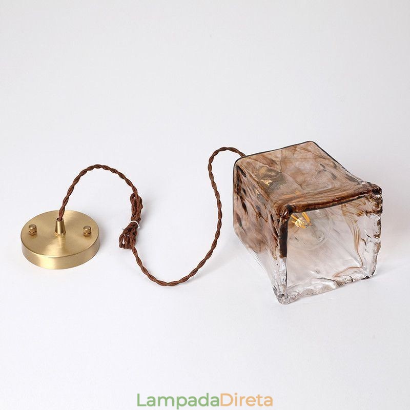 Mini luminária pendente de vidro exclusiva estilo japonês cor âmbar iluminação decorativa