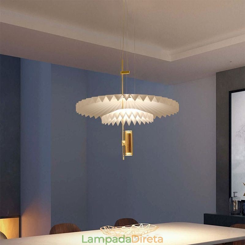 Luminária pendente plissada moderna em acrílico para iluminação decorativa