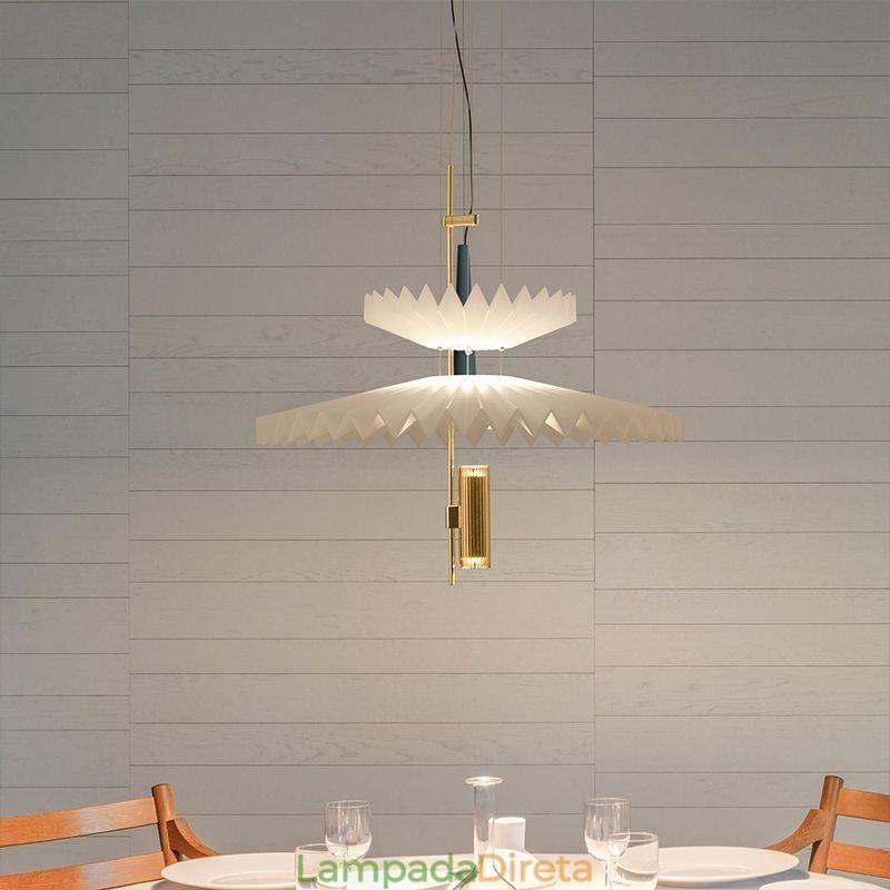 Luminária pendente plissada moderna em acrílico para iluminação decorativa
