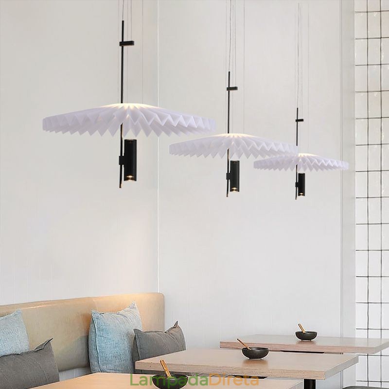 Luminária pendente plissada moderna em acrílico para iluminação decorativa
