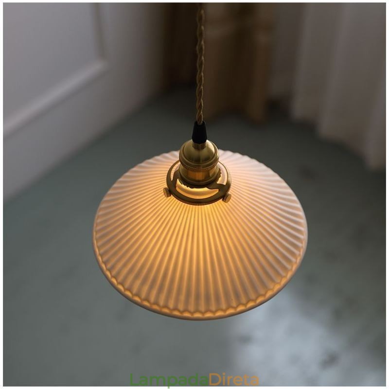 Luminária pendente de cerâmica estilo japonês, luminária pendente retrô plissada