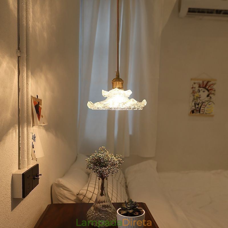 Luminária pendente de vidro estilo japonês Luminária pendente de vidro lótus