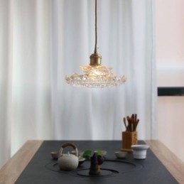 Luminária pendente de vidro estilo japonês Luminária pendente de vidro lótus