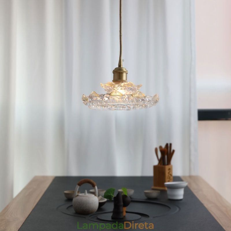 Luminária pendente de vidro estilo japonês Luminária pendente de vidro lótus