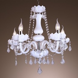 Elegante lustre de cristal com 5 luzes em branco