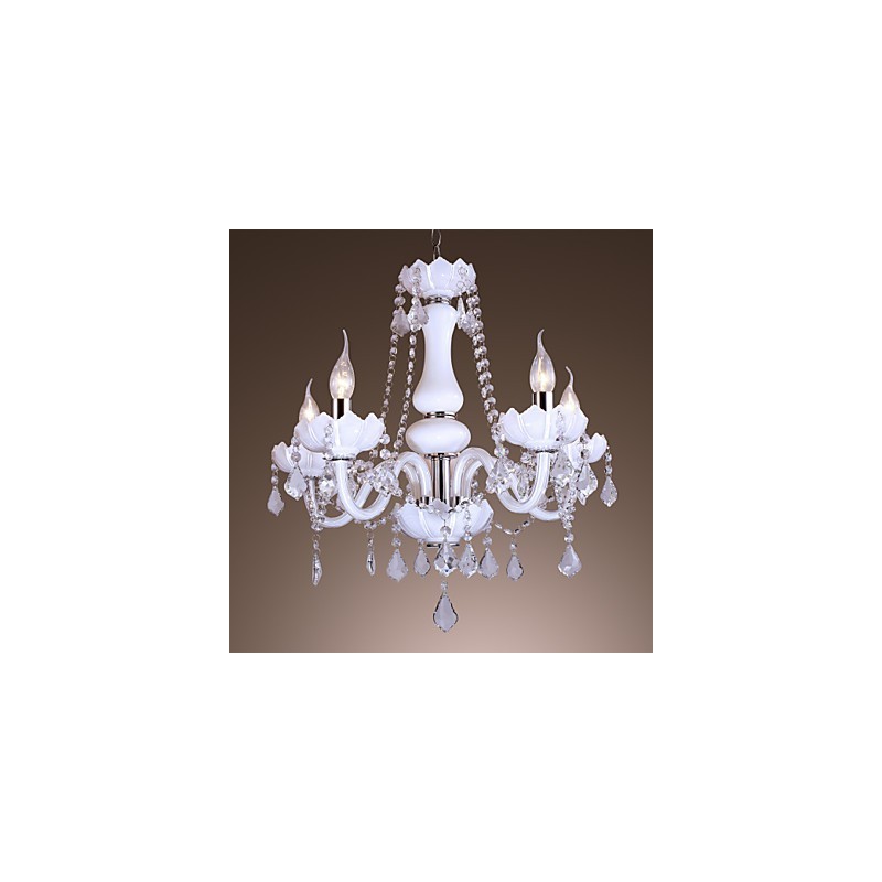 Elegante lustre de cristal com 5 luzes em branco